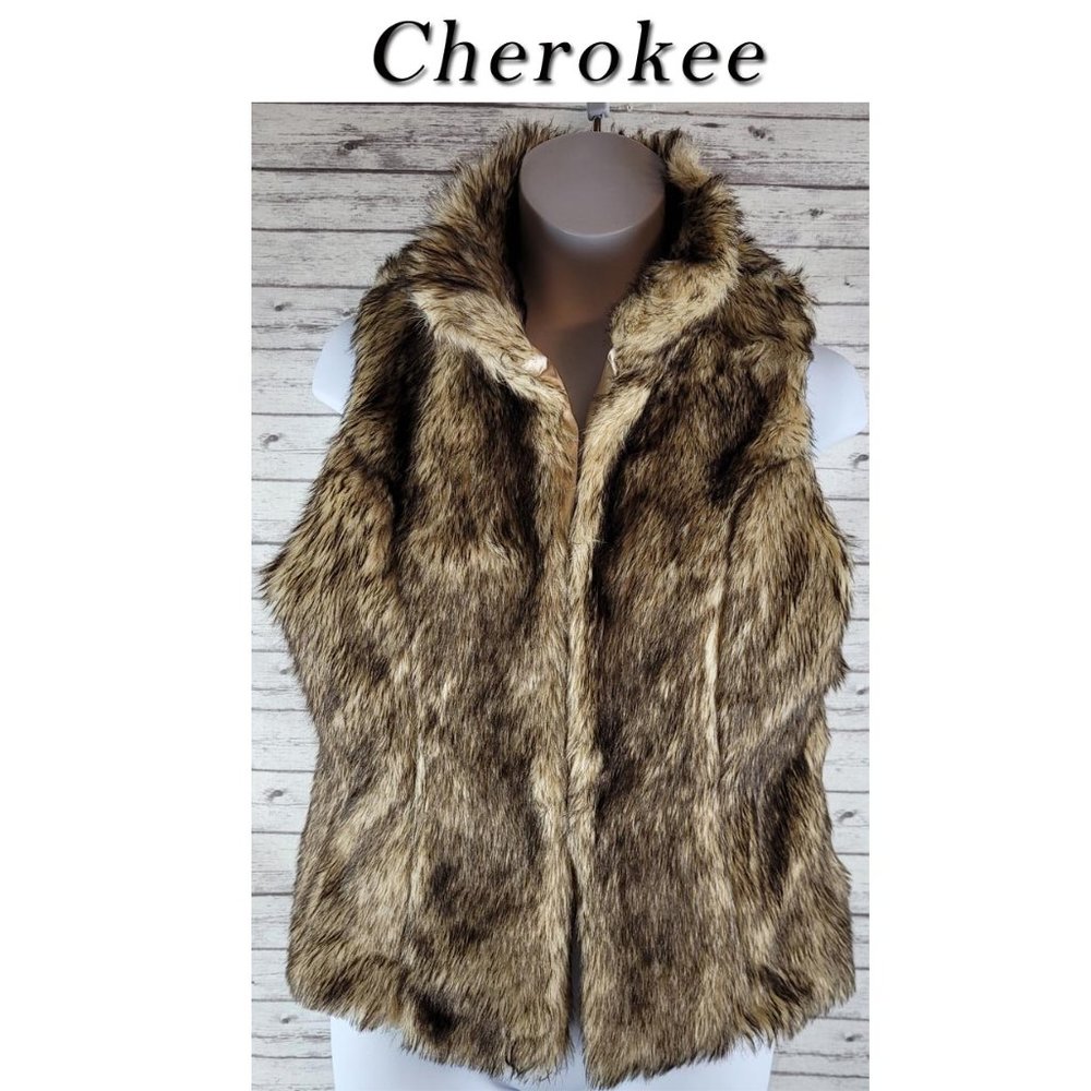 Cherokee Faux Fur Vest Jacket Size Large 10/12🤩